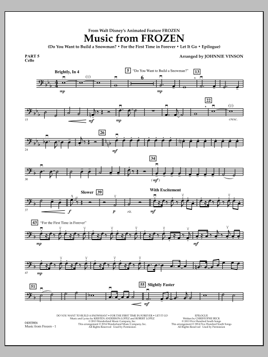 Produktbild zu:  Music from "Frozen" - Pt.5 - Cello - Johnnie Vinson