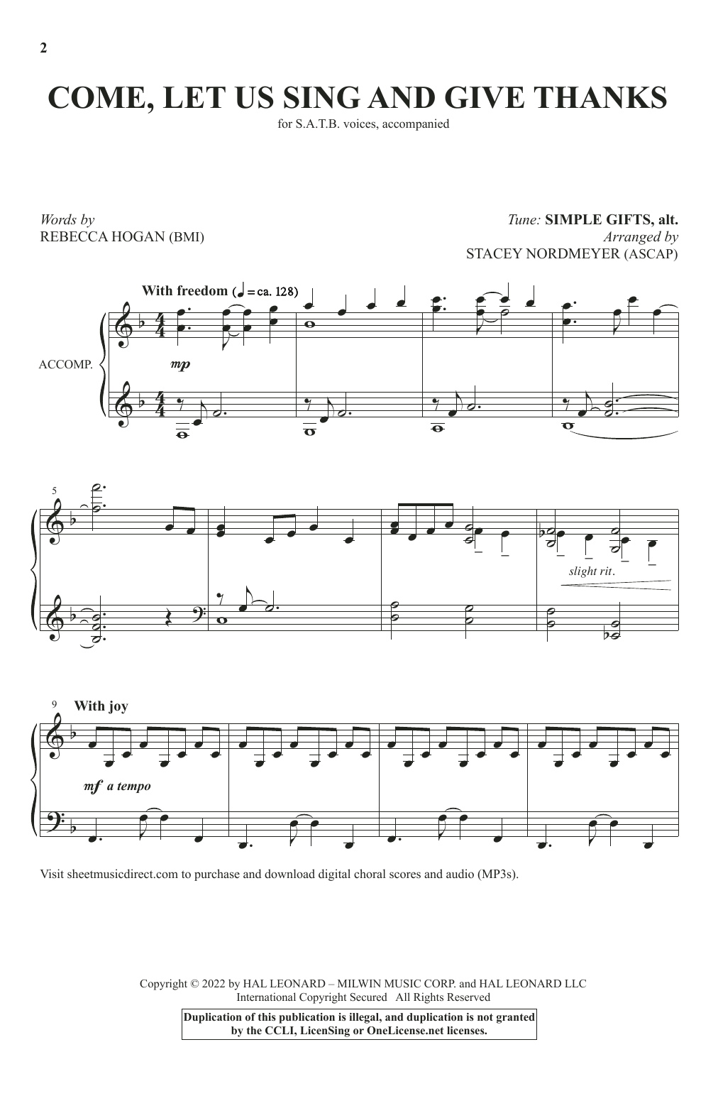 Produktbild zu: Come, Let Us Sing And Give Thanks (arr. Stacey Nordmeyer)