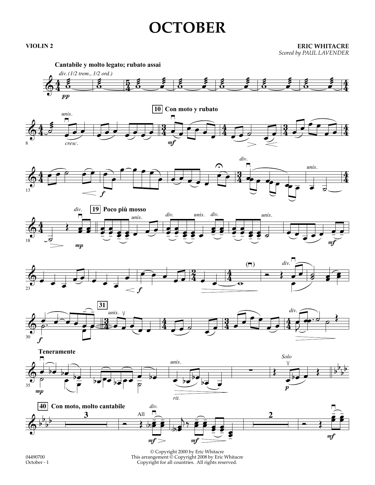 Produktbild zu: October - Violin 2 (arr. Paul Lavender)