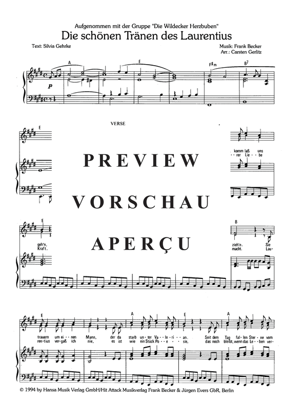 Produktgalerie: Seite 4 von 4 Die schönen Tränen des Laurentius, Wildecker Herzbuben, 	Die, Klavier und Gesang