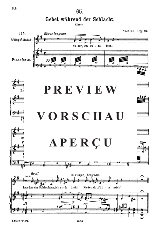 Product gallery: Page 2 of 5 Gebet wâhrend der Schlacht D.171, , High Voice and Piano