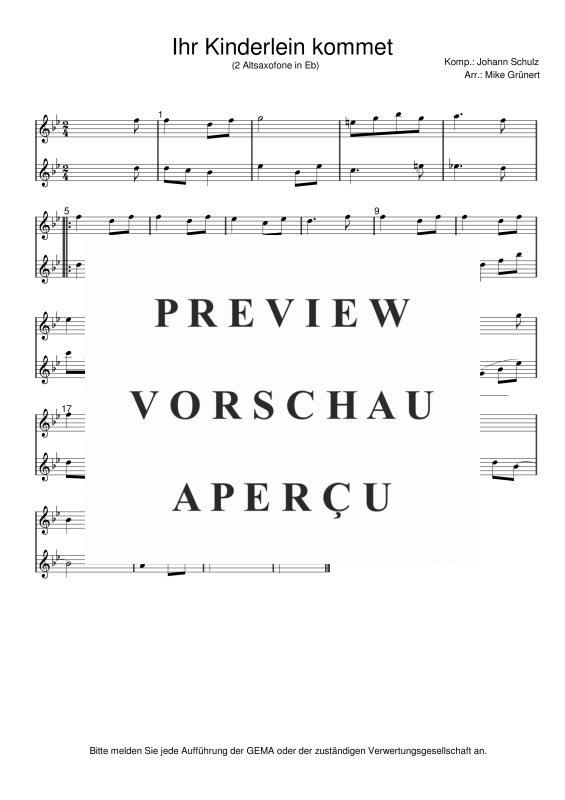 gallery: Deutsche Weihnachtslieder, , 15 Duette für 2 Alt Saxophone oder Instrumente in Es