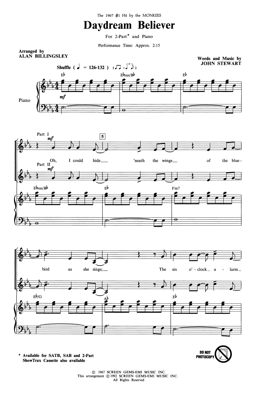 Produktbild zu: Daydream Believer (arr. Alan Billingsley)