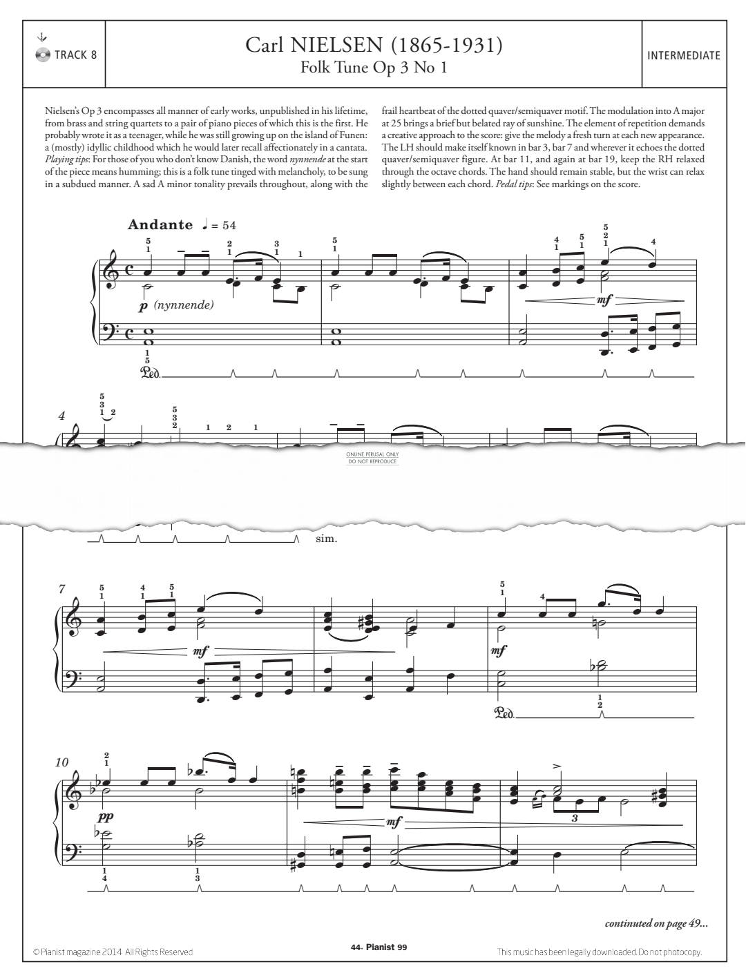 Product gallery: Page 1 of 1 Folk Tune Op.3, No.1, Carl Nielsen