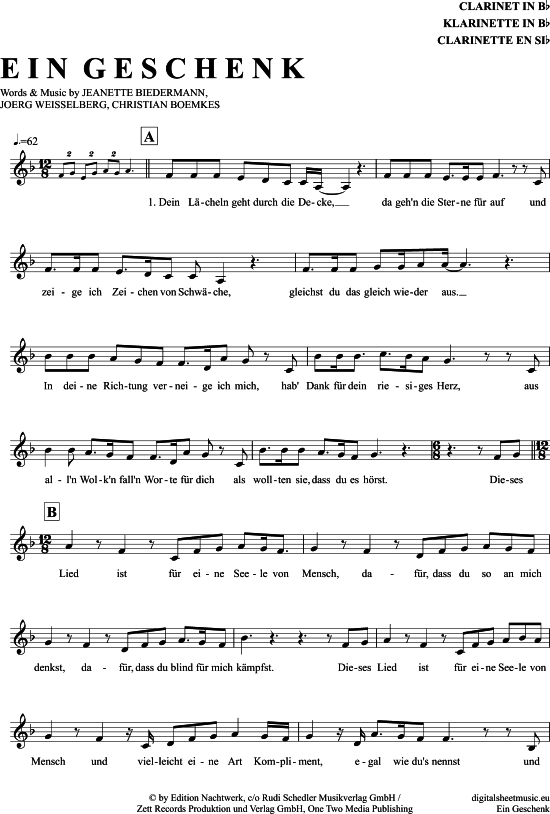Product gallery: Page 1 of 4 Ein Geschenk , Ewig, Clarinet in B-flat
