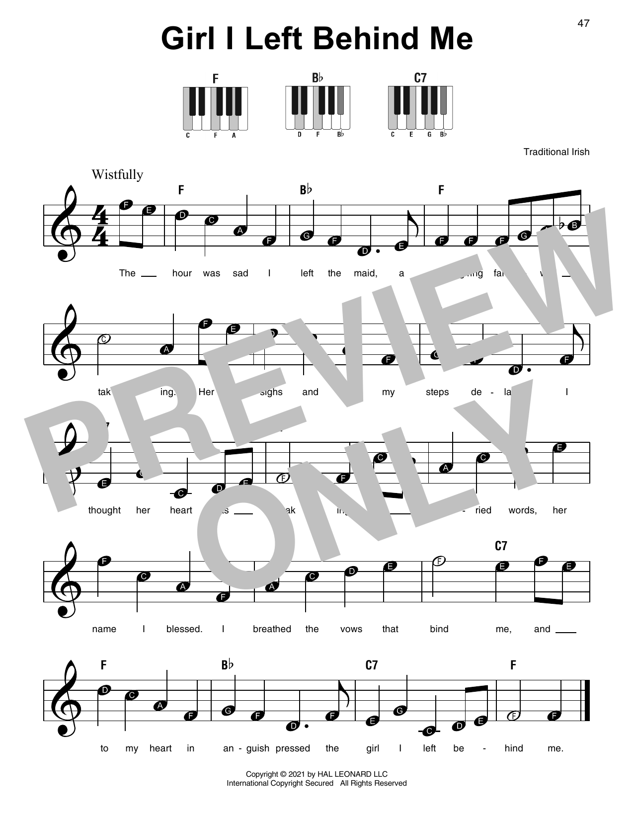 Produktgalerie: Seite 1 von 1 Girl I Left Behind Me, Traditional Irish, Klavier