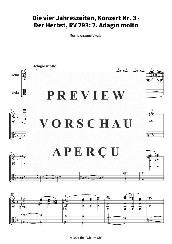 Produktgalerie: Seite 1 von 5 Die vier Jahreszeiten, Konzert Nr. 3 - Der Herbst - 2. Adagio molto, The Twiolins, (Duett Violine + Viola)