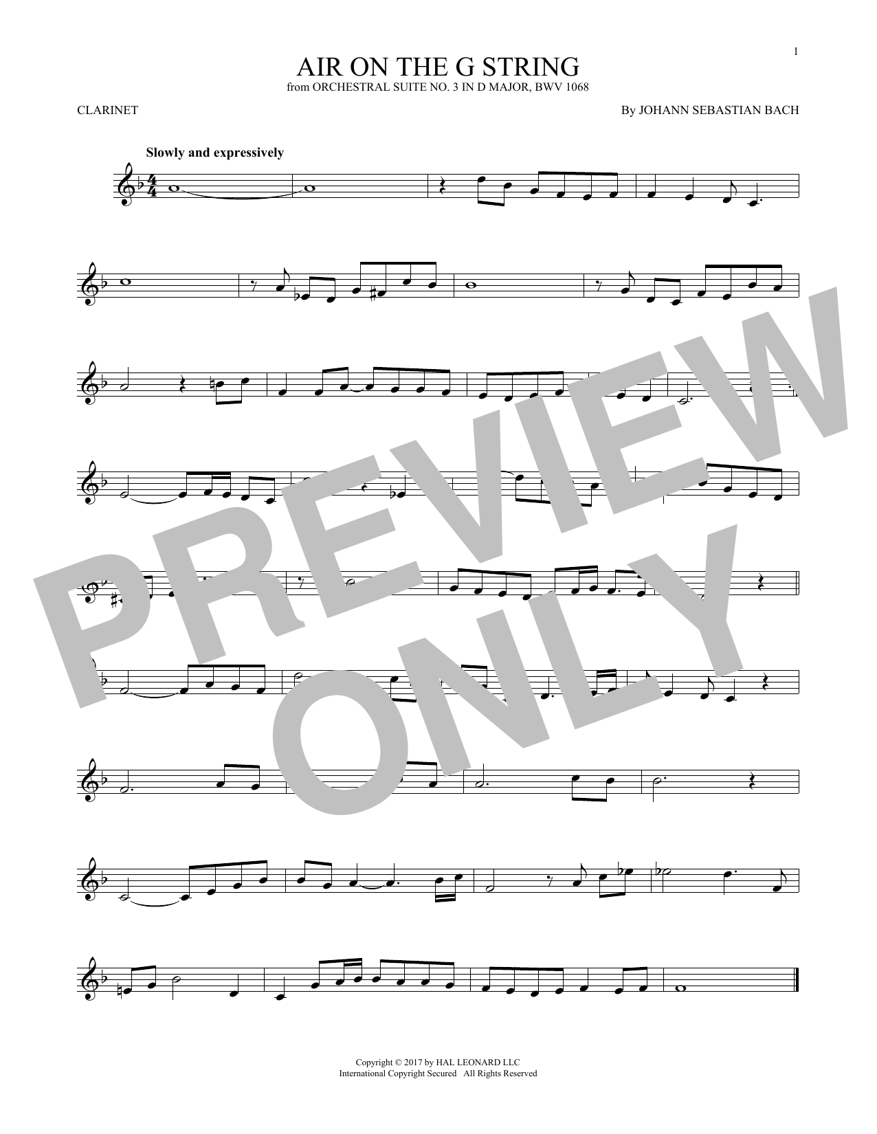 Produktgalerie: Seite 1 von 1 Air (Air On The G String), Johann Sebastian Bach, Klarinette