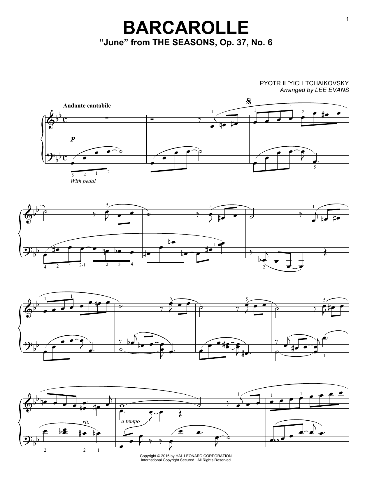 Produktbild zu: Barcarolle In G Minor ("June"), Op. 37, No. 6 (arr. Lee Evans)