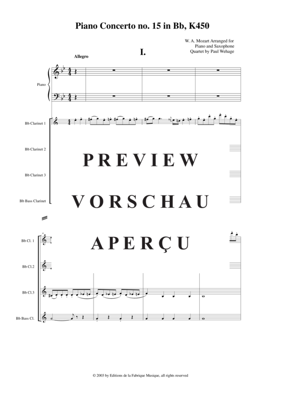 Product gallery: Page 3 of 21 Klavier Konzert Nr. 15 in B K450 , , (clarinet quartet + piano)