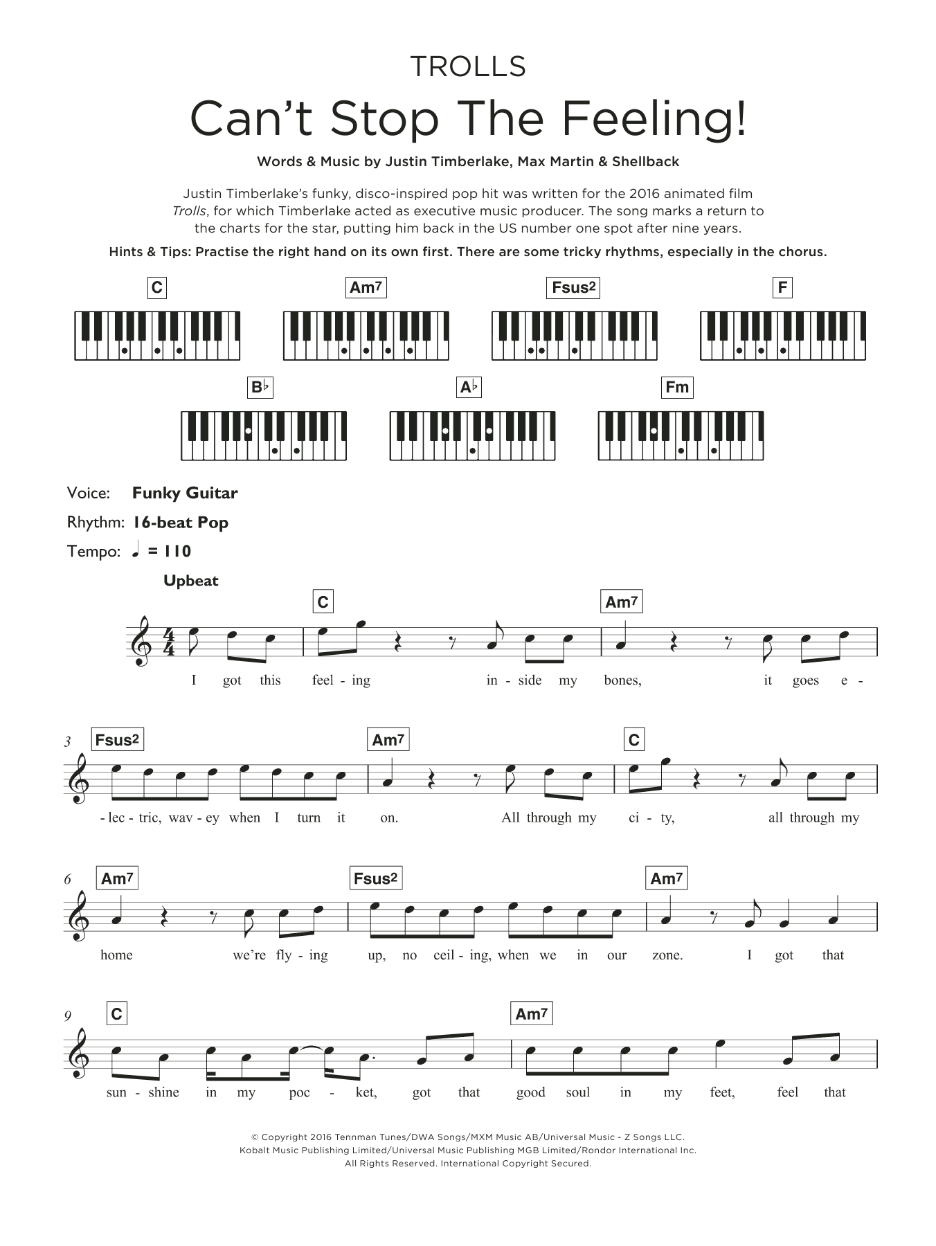 Produktgalerie: Seite 1 von 1 Can't Stop The Feeling, Justin Timberlake, Keyboard