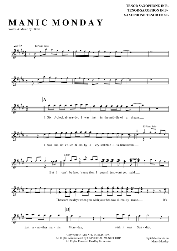 Product gallery: Page 1 of 4 Manic Monday , Bangles, Tenor Saxophone