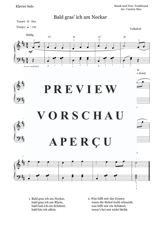 Produktbild zu: Bald gras ich am Neckar (D-Dur)Traditional