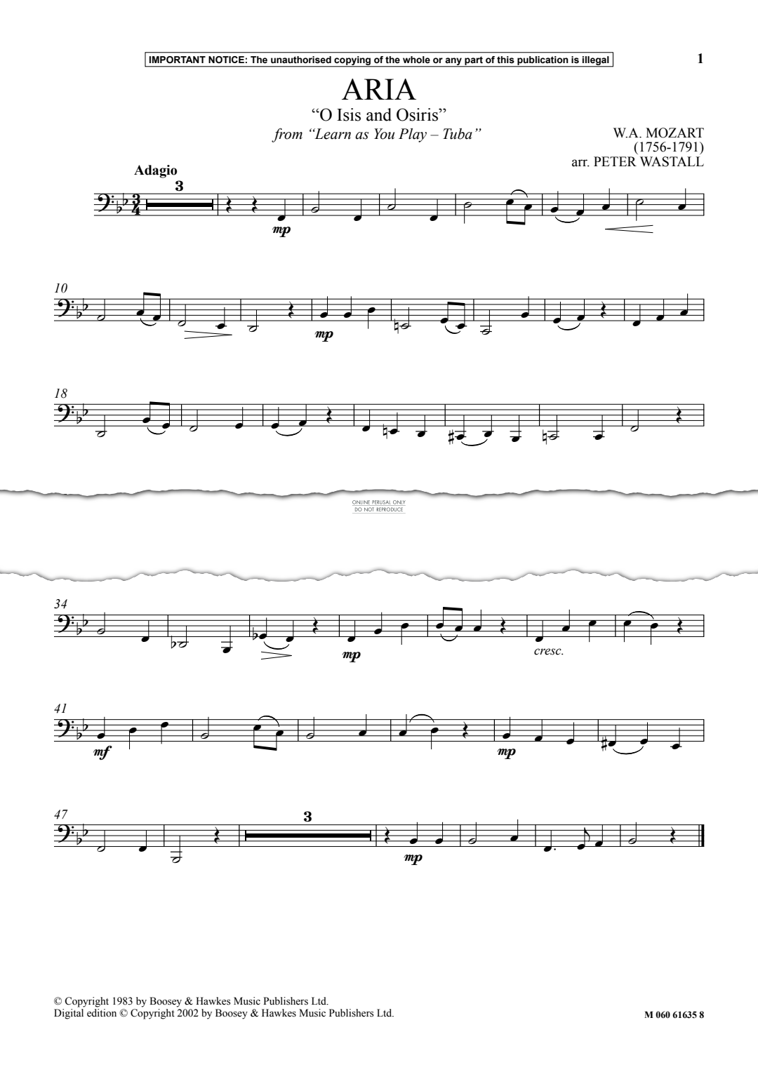 Produktgalerie: Seite 1 von 1 Aria O Isis and Osiris (from Learn As You Play Tuba), Wolfgang Amadeus Mozart, Klavier, Tuba