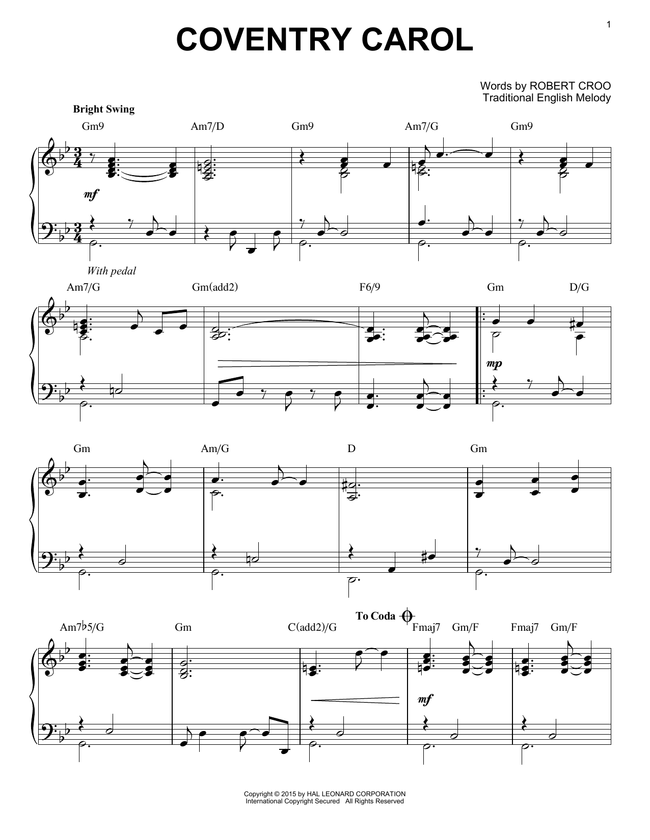 Product picture to: Coventry Carol [Jazz version] (arr. Brent Edstrom)