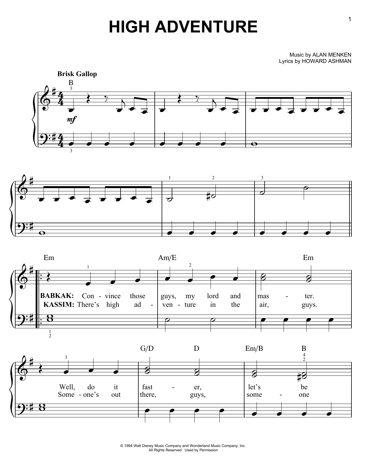 Product picture to:  High Adventure (from Aladdin: The Broadway Musical) - Alan Menken