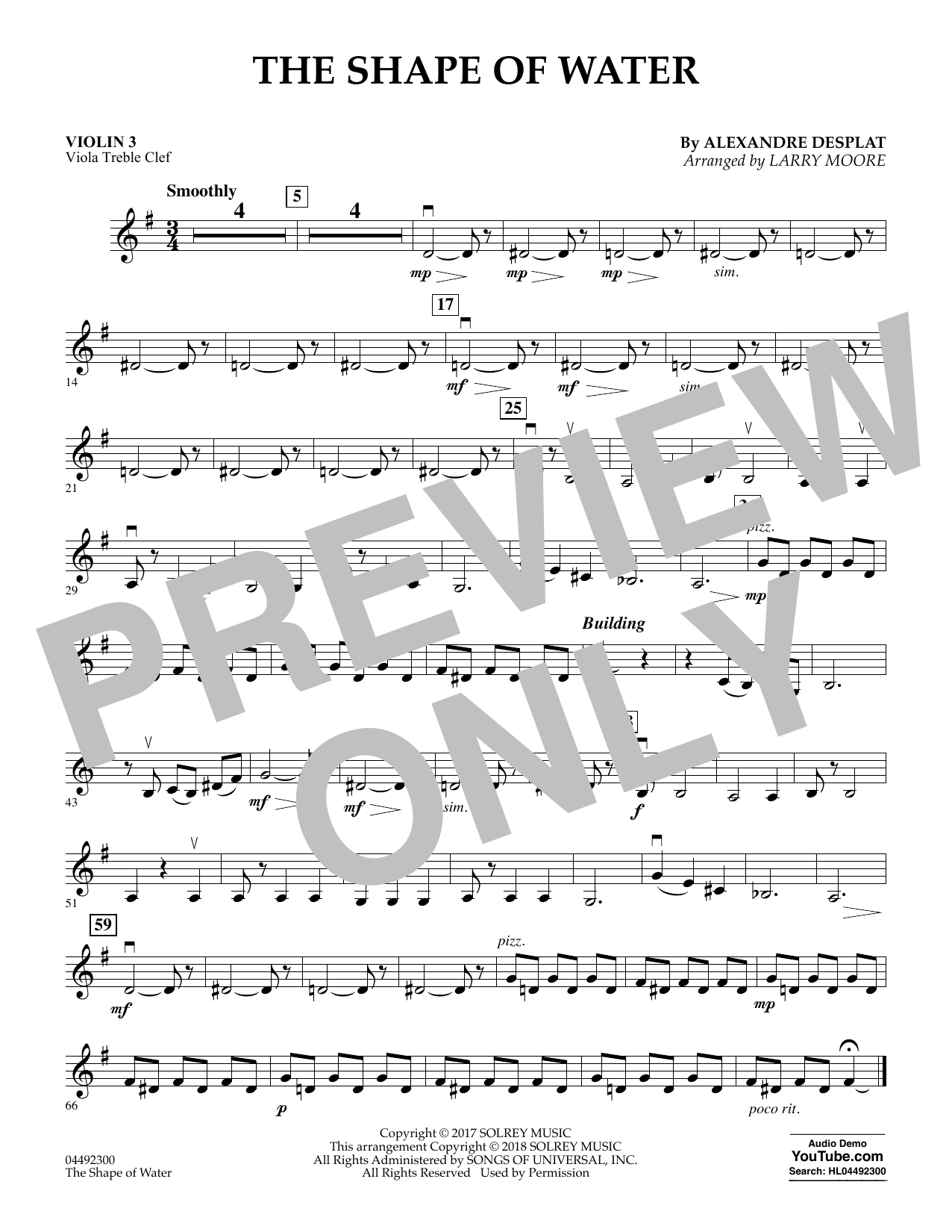 Produktbild zu: The Shape of Water (arr. Larry Moore) - Violin 3 (Viola Treble Clef)