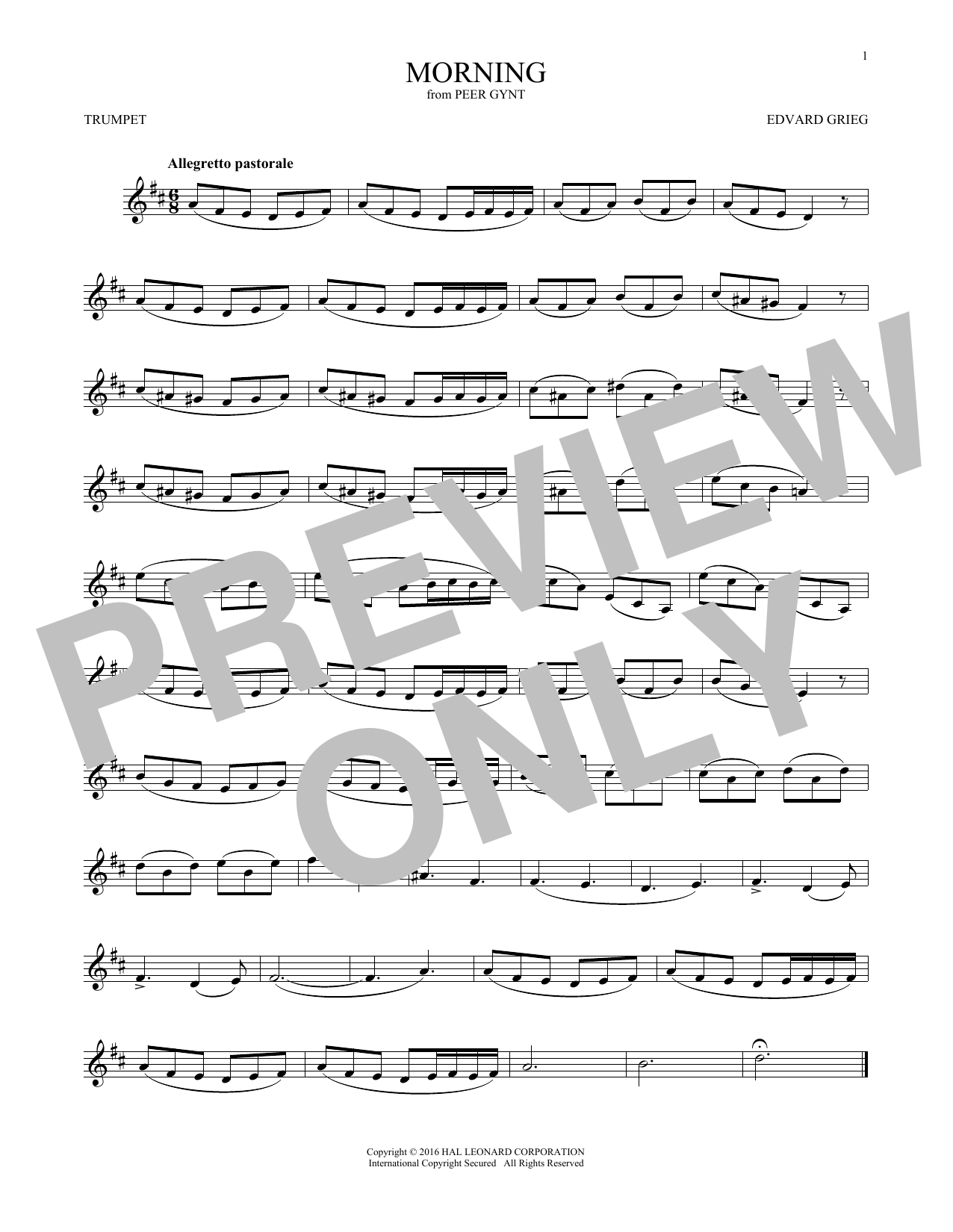 Produktgalerie: Seite 1 von 1 Morning (from Peer Gynt), Edvard Grieg, Trompete