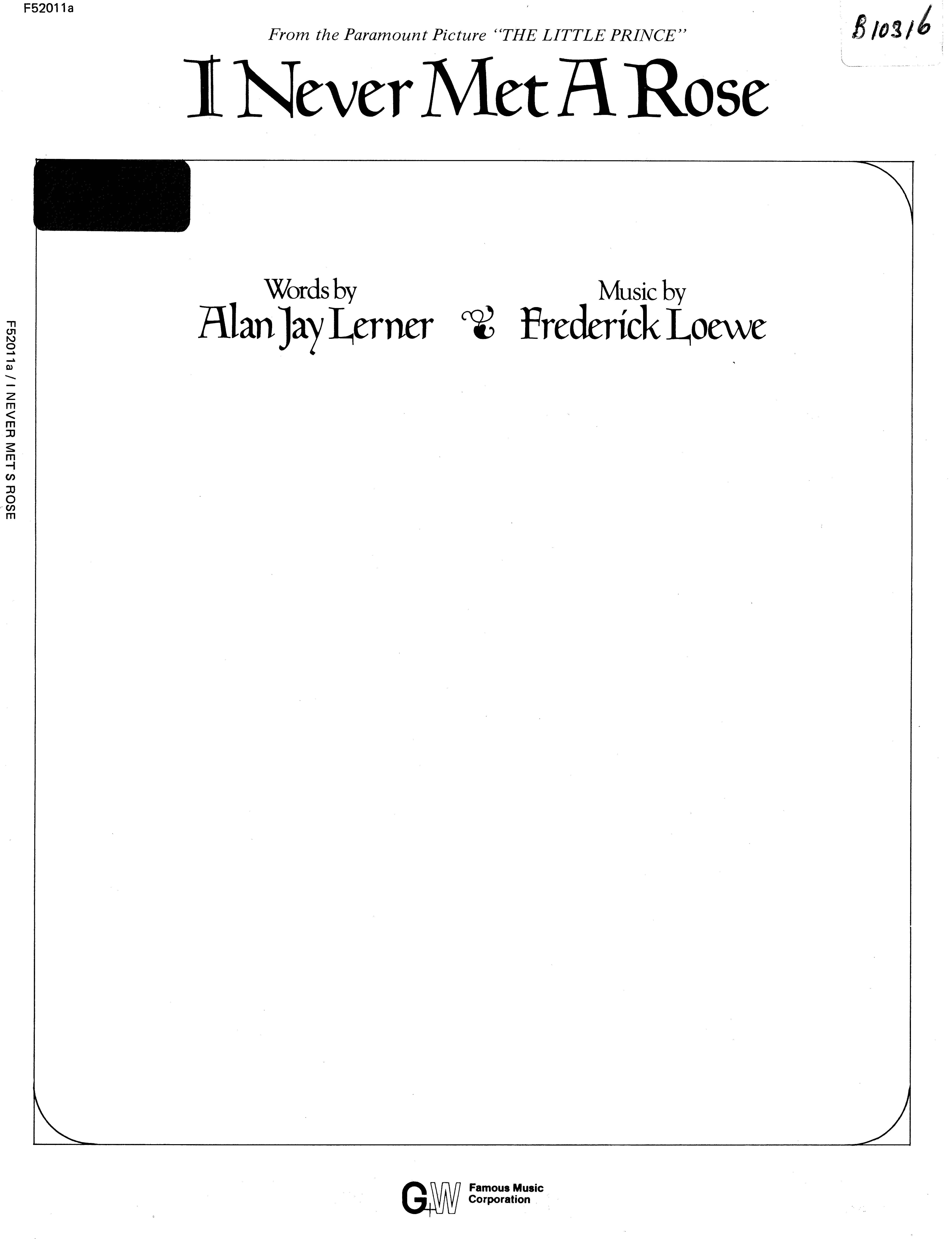 cover: I Never Met A Rose (from 'The Little Prince'), Frederick Loewe