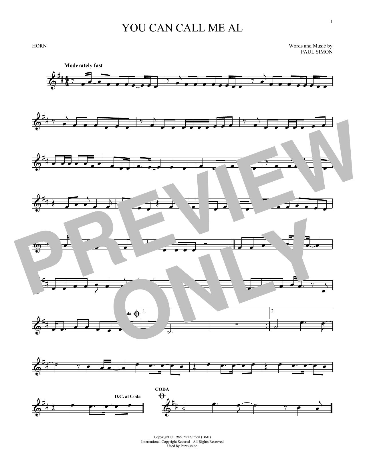 Produktgalerie: Seite 1 von 1 You Can Call Me Al, Paul Simon, Horn
