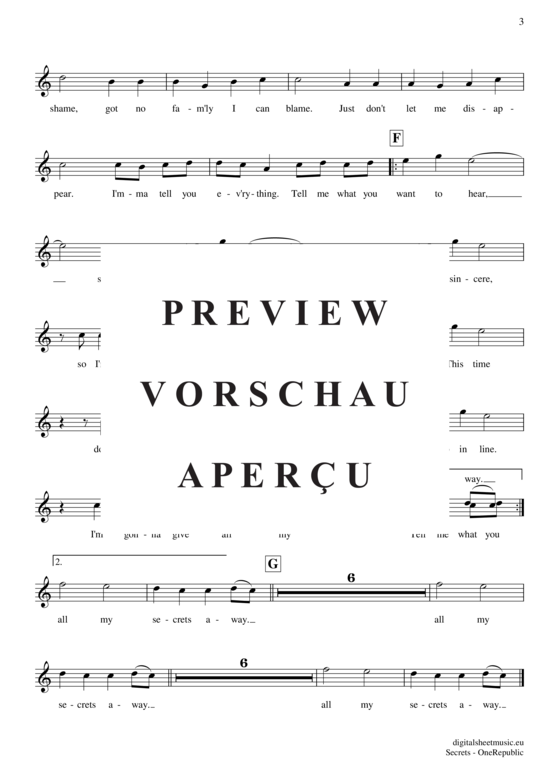 Product gallery: Page 4 of 4 Secrets , OneRepublic, (transverse flute)