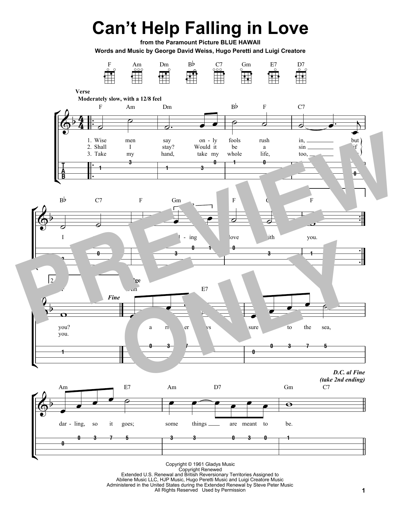 Product gallery: Page 1 of 1 Can't Help Falling In Love, Elvis Presley