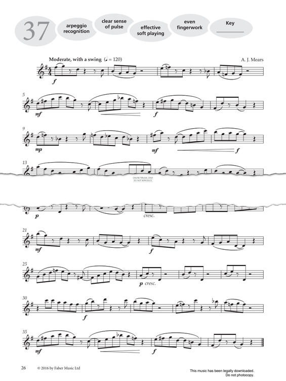 Product gallery: Page 1 of 1 Study No.37 'Moderate, With A Swing' (from 'More Graded Studies For Saxophone Book One'), AJ Mears
