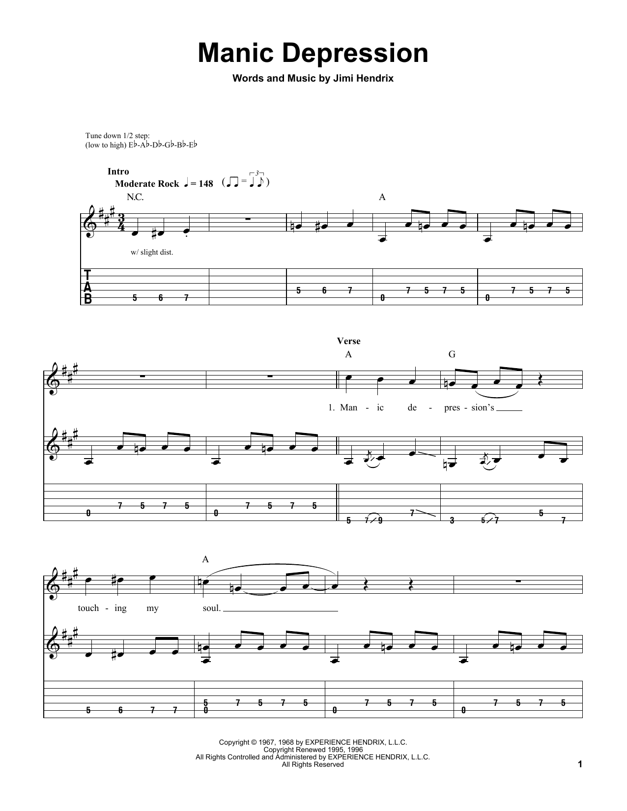 Product gallery: Page 1 of 1 Manic Depression, Jimi Hendrix