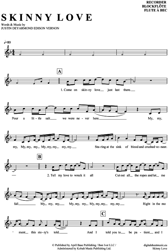 Product gallery: Page 1 of 4 Skinny Love , Birdy, (recorder)