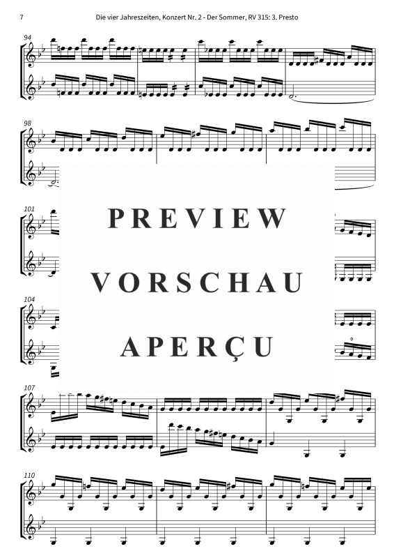 Produktgalerie: Seite 9 von 10 Die vier Jahreszeiten, Konzert Nr. 2 - Der Sommer - 3. Presto, The Twiolins, (Duett 2x Violine)