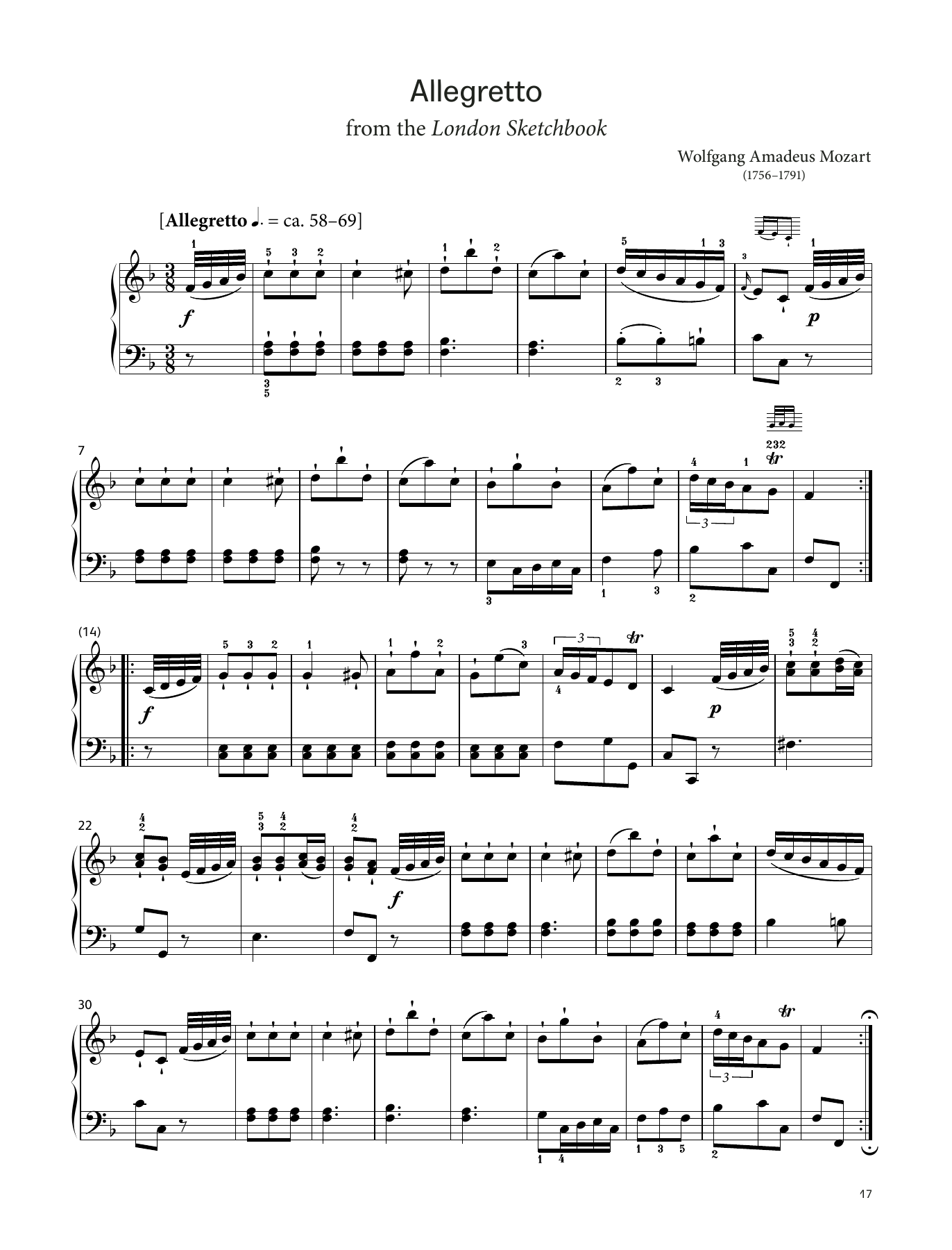 Product picture to: Allegretto, K. 15a  (LCME Piano 2018 Grade 3 List A)
