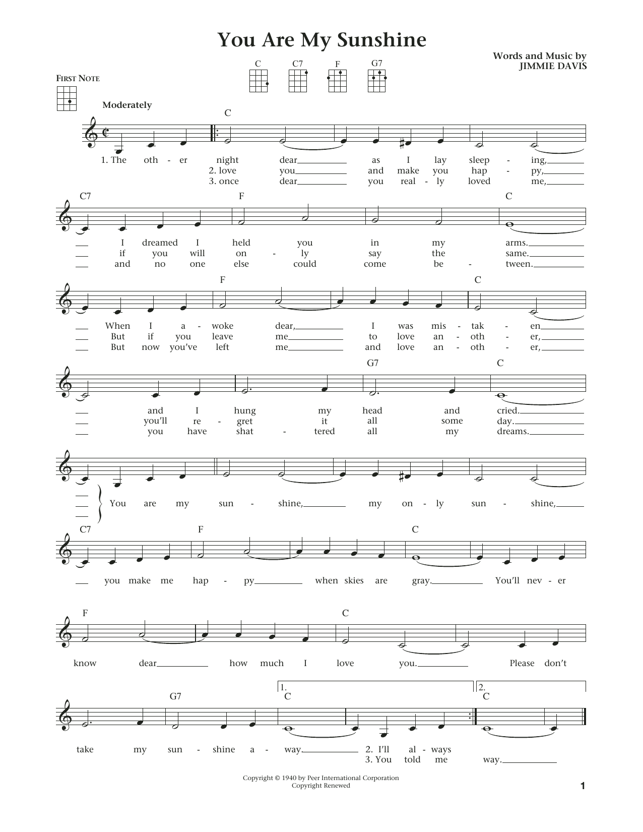 Product gallery: Page 1 of 1 You Are My Sunshine (from The Daily Ukulele) (arr. Liz and Jim Beloff), Jimmie Davis