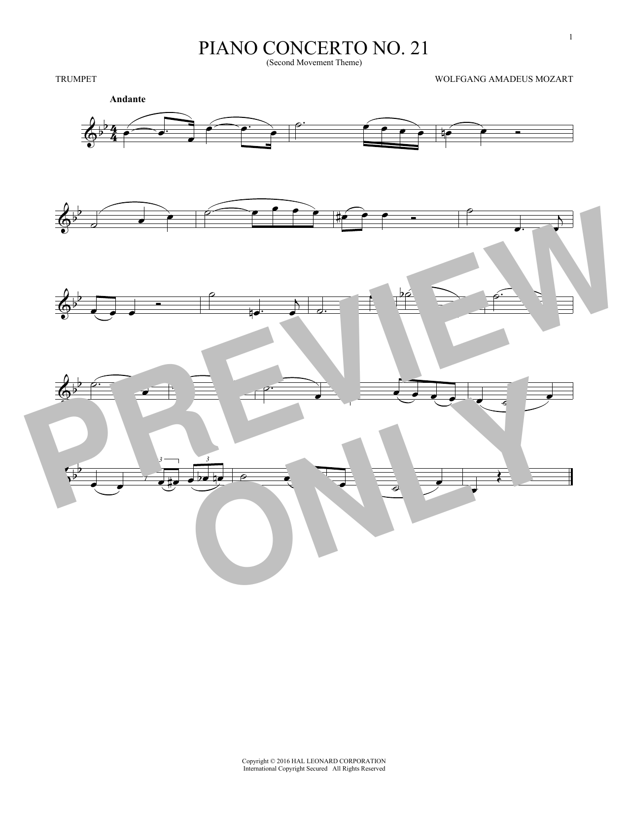Produktgalerie: Seite 1 von 1 Piano Concerto No. 21 In C Major ("Elvira Madigan"), Second Movement Excerpt, Wolfgang Amadeus Mozart, Trompete