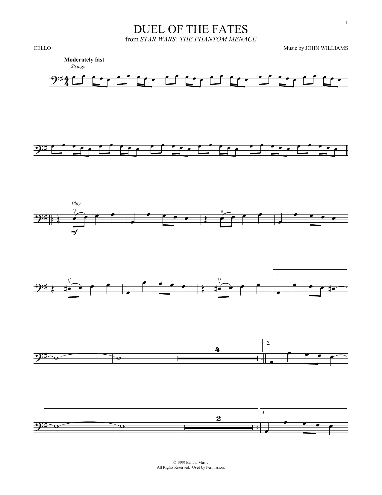 Produktgalerie: Seite 1 von 1 Duel Of The Fates (from Star Wars: The Phantom Menace), John Williams, Violoncello