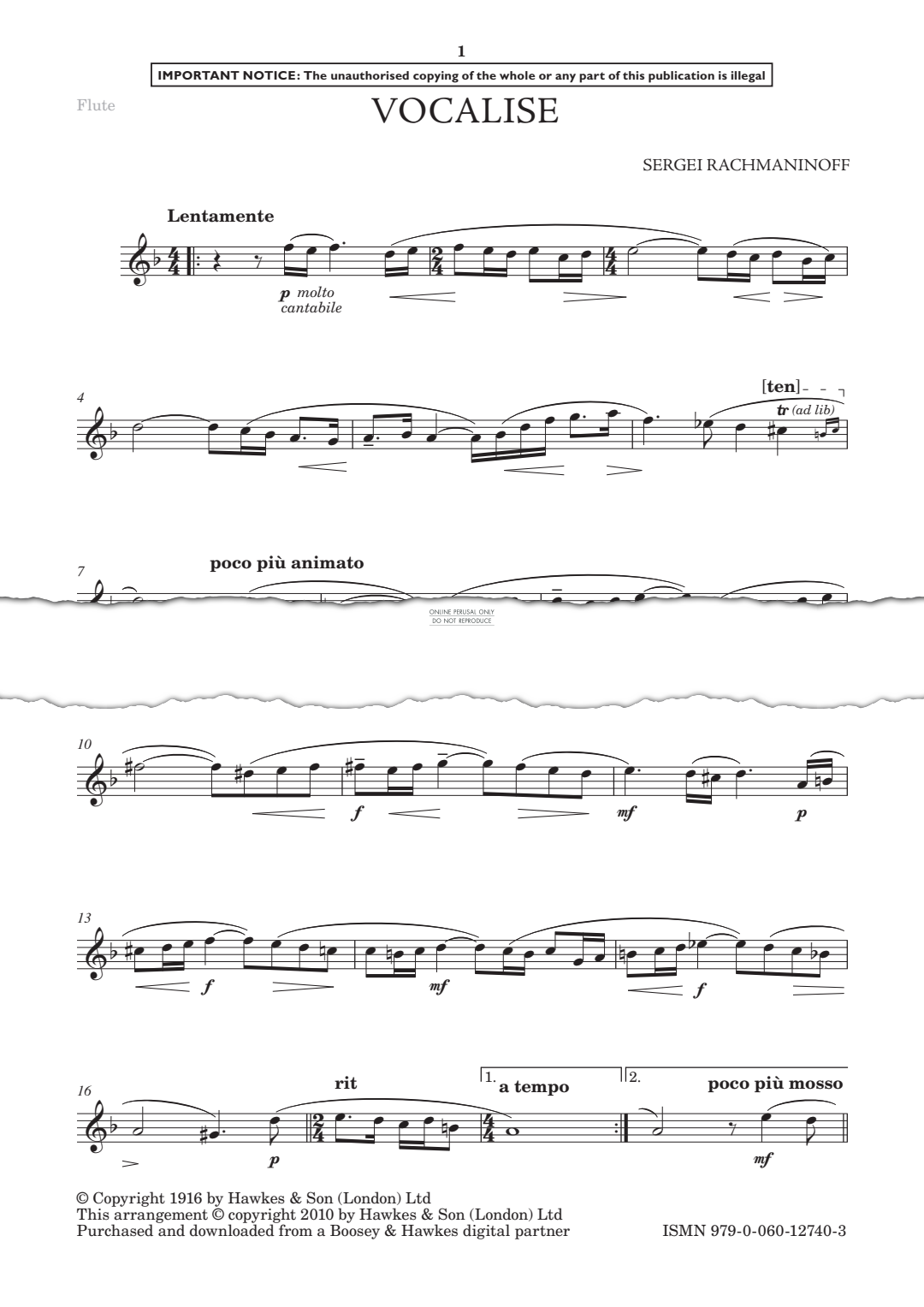 Produktgalerie: Seite 1 von 1 Vocalise, Sergei Rachmaninoff, Flöte, Klavier