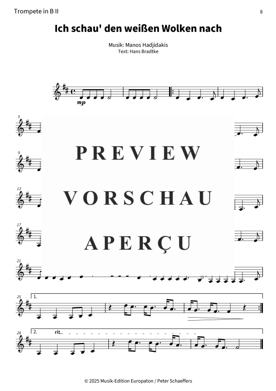 Produktgalerie: Seite 10 von 11 Ich schau´ den weißen Wolken nach, Nana Mouskouri, (Blechbläserquintett)