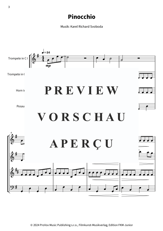 gallery: Pinocchio, , (Blechbläser Quartett 2x Trompete in C, Horn in F+Posaune)
