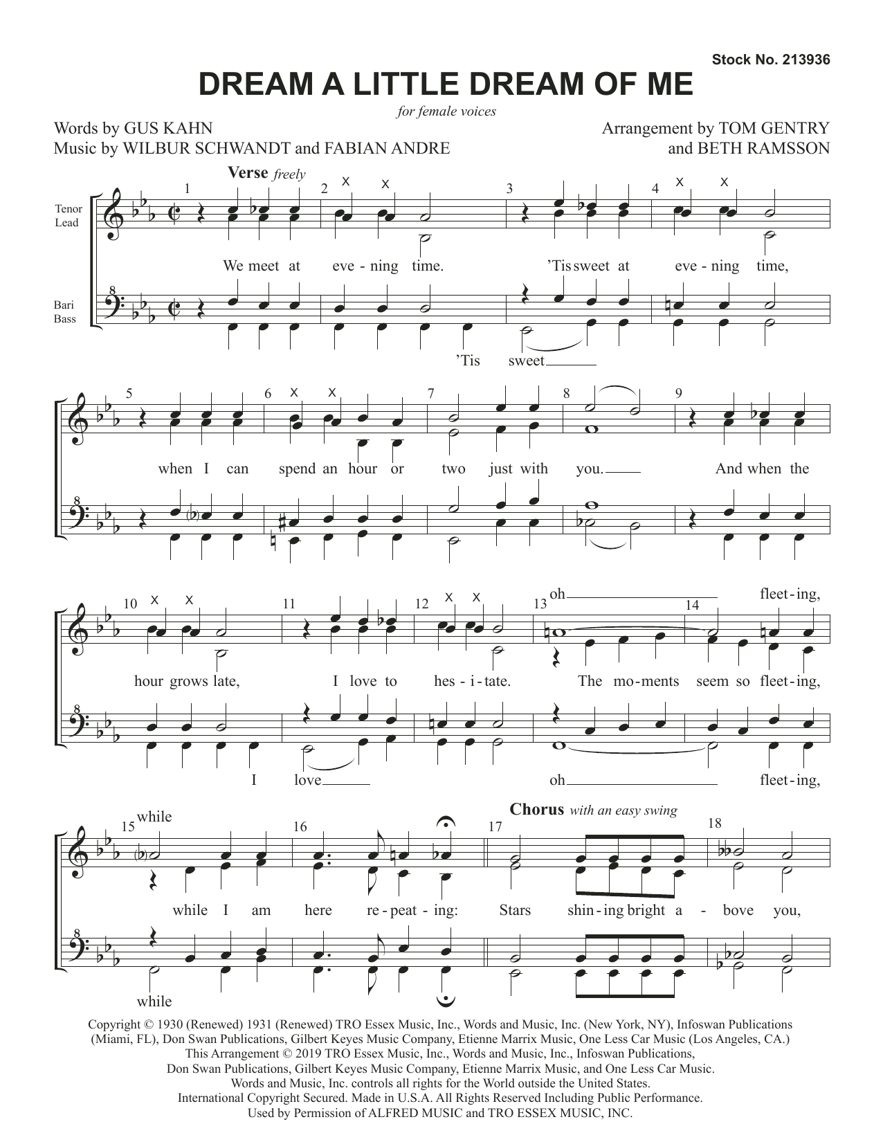 Product gallery: Page 1 of 1 Dream a Little Dream of Me (arr. Tom Gentry and Beth Ramsson), Gus Kahn