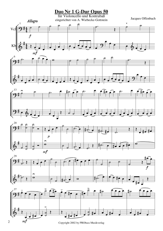 Produktgalerie: Seite 1 von 10 Duo Nr. 1 G-Dur Opus 50, , Cello und Kontrabass