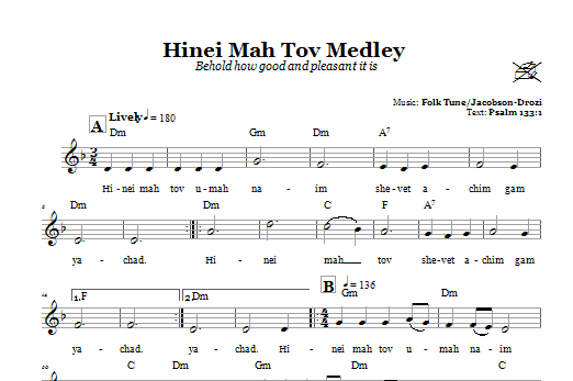 Product gallery: Page 1 of 1 Hinei Mah Tov Medley (Behold How Good And Pleasant It Is), Folk Tune