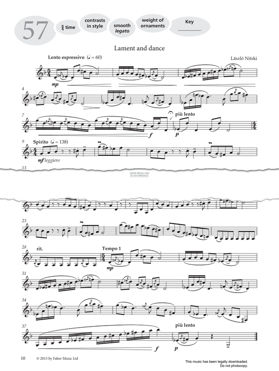 Product gallery: Page 1 of 1 Study No.57 'Lament And Dance' (from 'More Graded Studies For Clarinet Book Two'), László Nitski