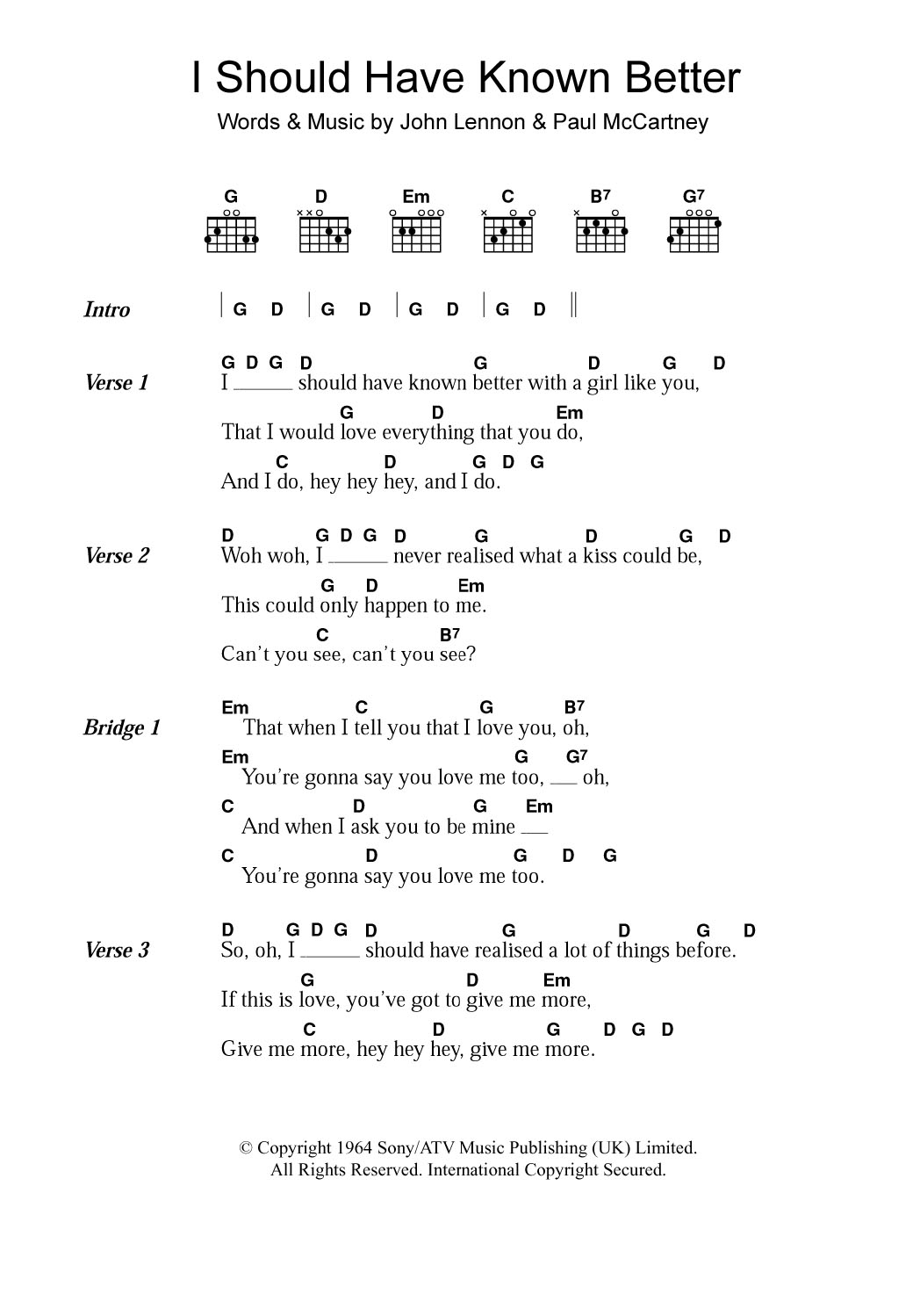 Product gallery: Page 1 of 1 I Should Have Known Better, The Beatles