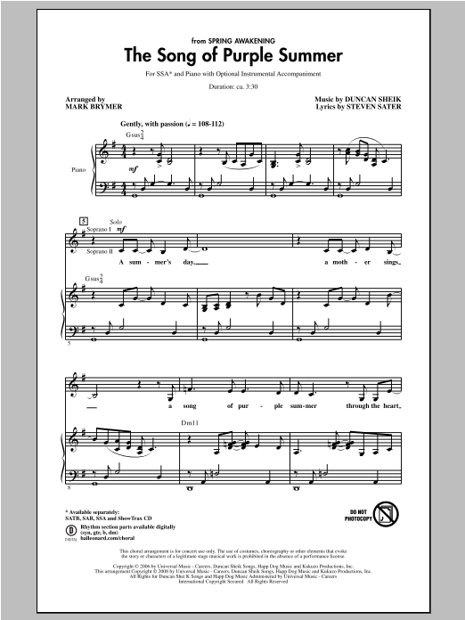 Produktgalerie: Seite 1 von 1 The Song Of Purple Summer, Mark Brymer, Chor