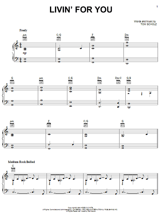 Produktgalerie: Seite 1 von 1 Livin' For You, Boston, Gesang, Gitarre, Klavier