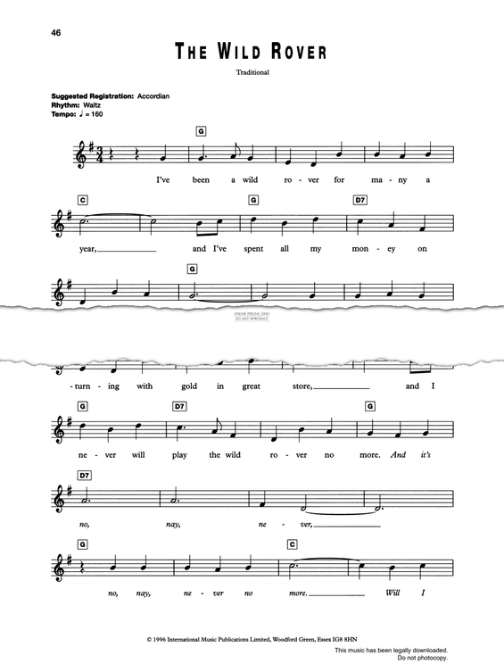 Produktgalerie: Seite 1 von 1 The Wild Rover, Irish Traditional, Gesang, Gitarre, Keyboard