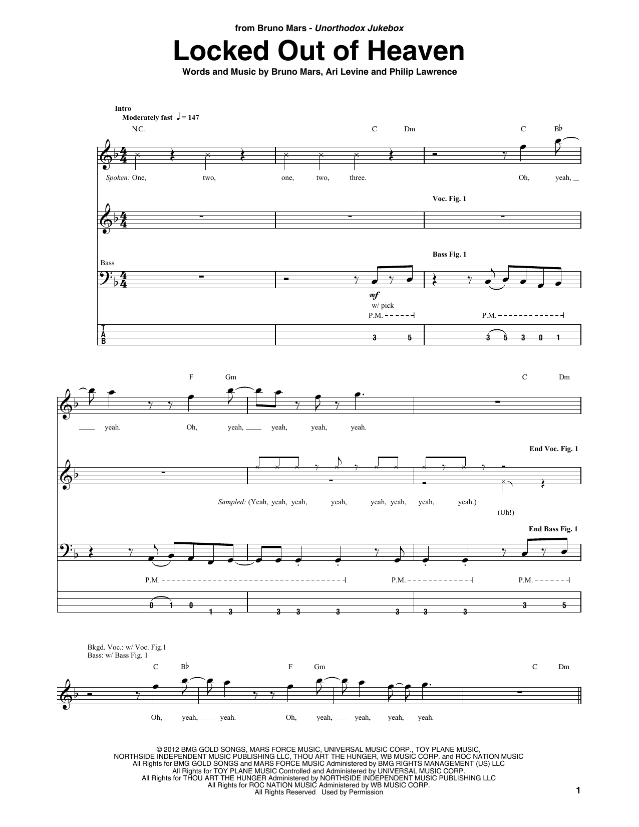 Produktgalerie: Seite 1 von 1 Locked Out Of Heaven, Bruno Mars, E-Bass