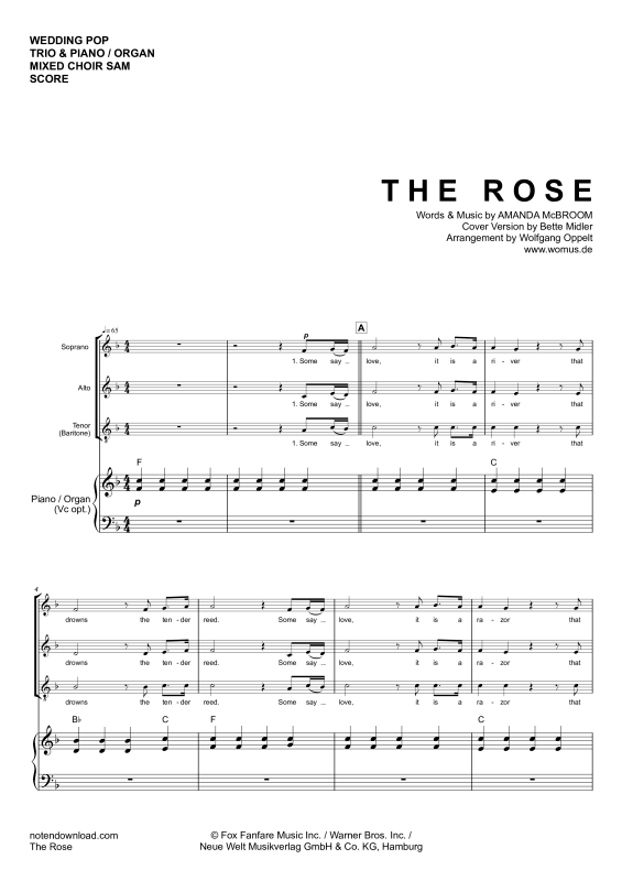 Product gallery: Page 1 of 11 The Rose, Midler, Bette, Trio: Mixed Choir/Ensemble, Piano, and Optional Organ Or Cello - Single Version