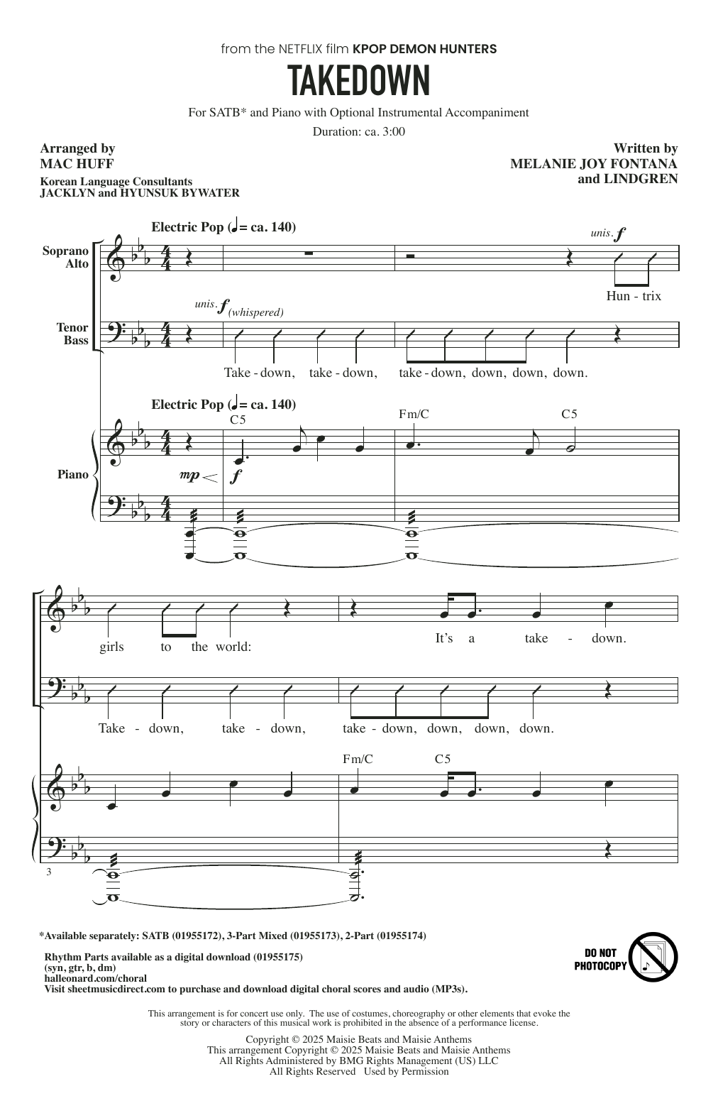 Produktgalerie: Seite 1 von 1 Takedown (from KPop Demon Hunters) (arr. Mac Huff), Huntr/x (Ejae, Audrey Nuna and Rei Ami), Chor