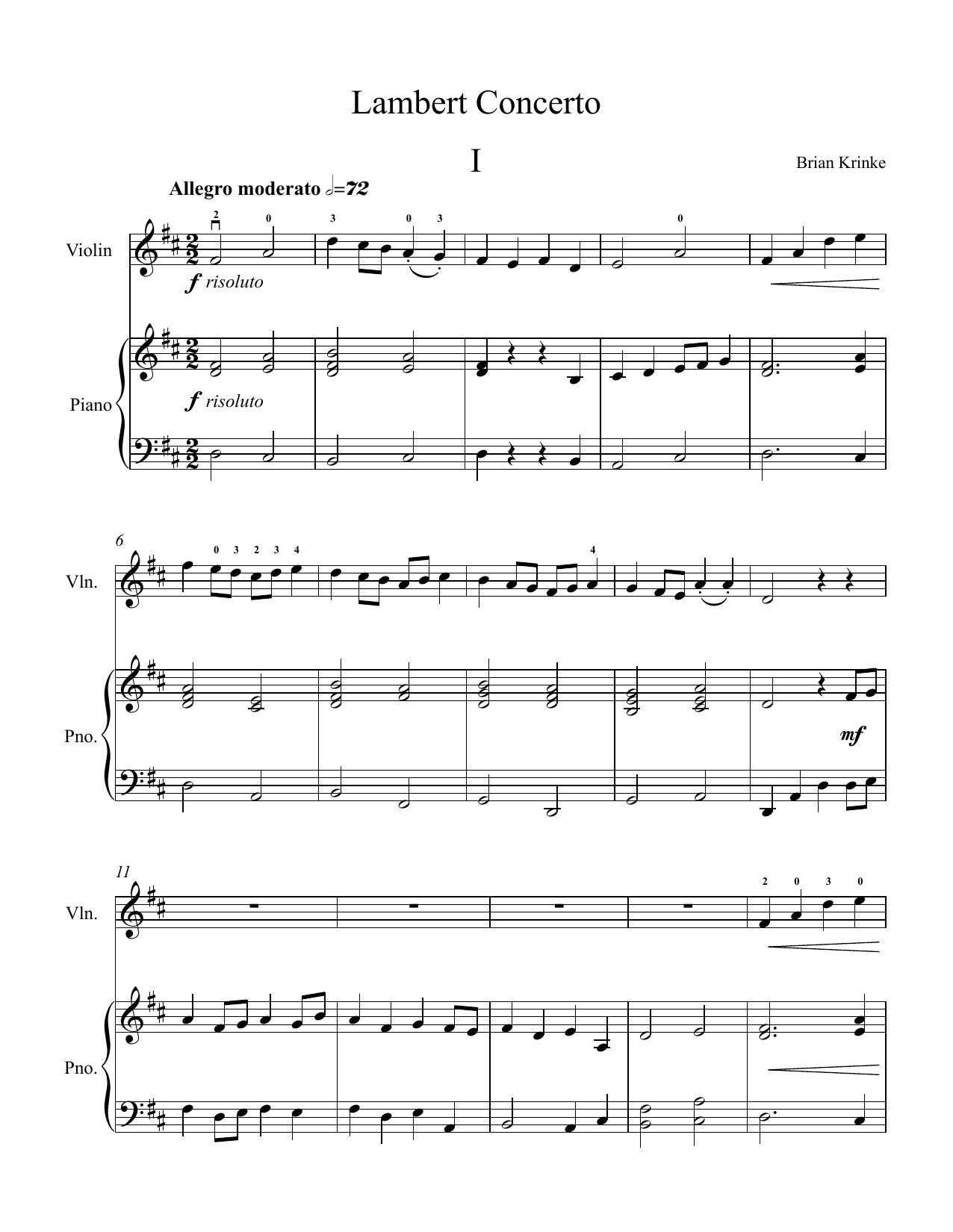 Produktgalerie: Seite 1 von 1 Lambert Concerto (Violin and piano reduction), Brian Krinke, Violine