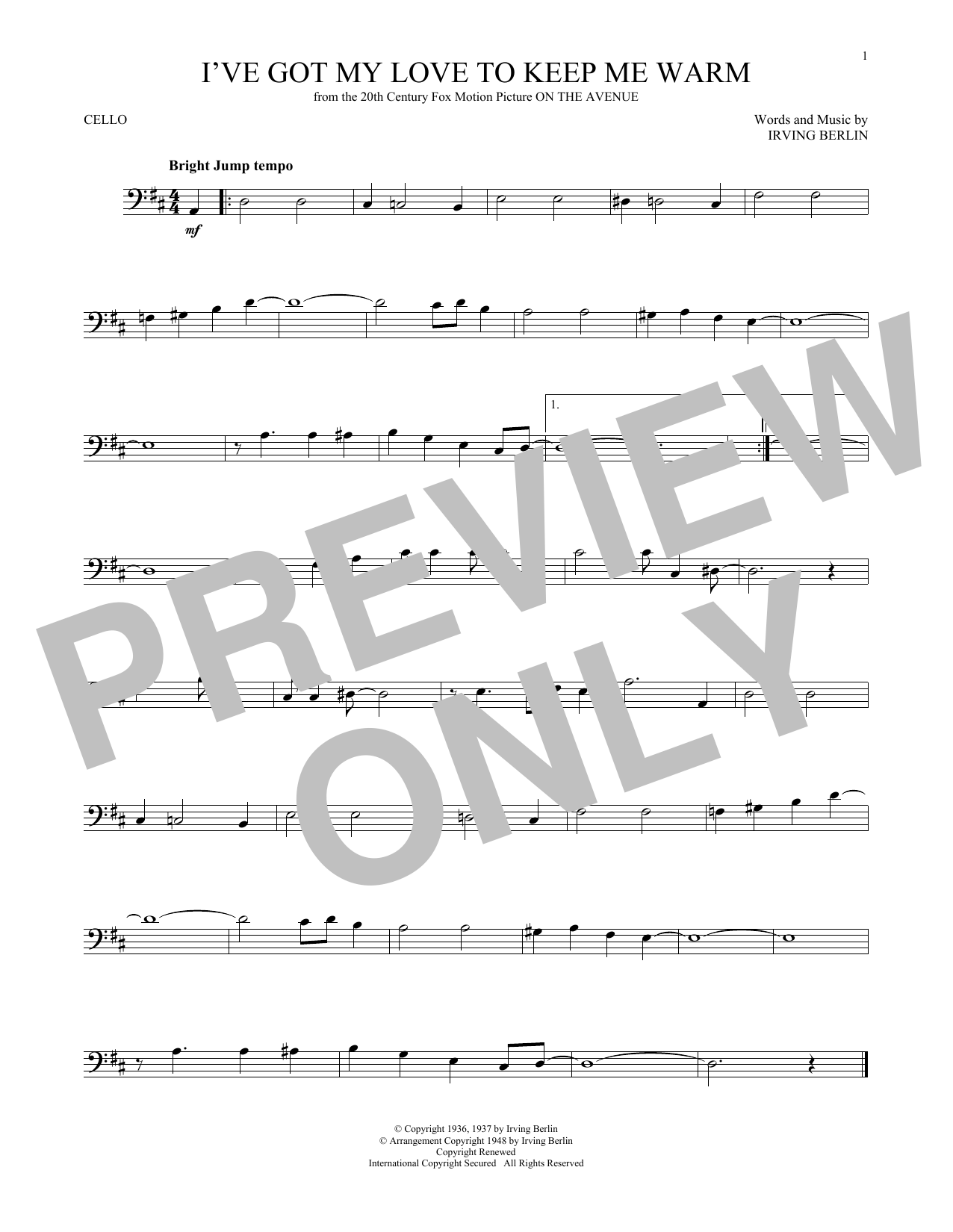 Produktgalerie: Seite 1 von 1 I've Got My Love To Keep Me Warm, Irving Berlin, Violoncello